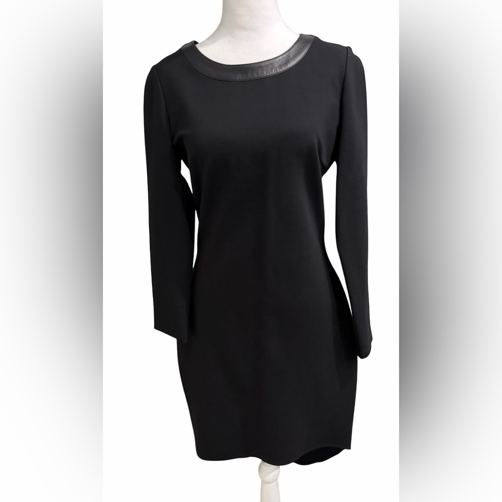 Badgley Mischka Black Euc Hi-Lo Dress With Leather Trim Size 10